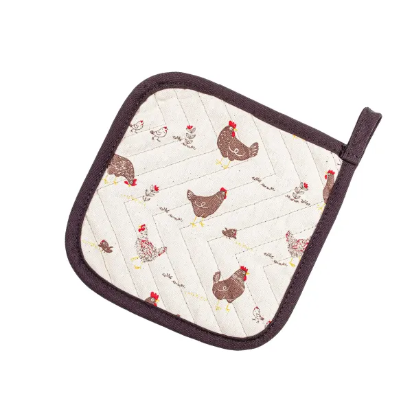 Cotton Canvas Pot Holder Home Line Walking with Chickens Brown 20x20cm 182608