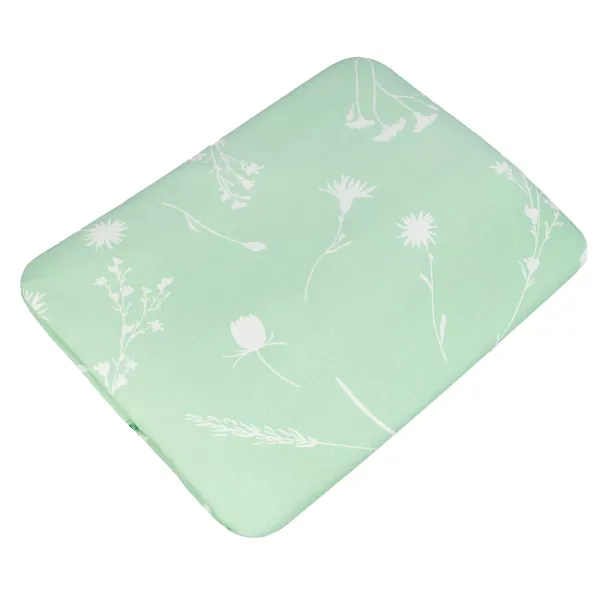 Flat Cotton Bed Sheet Home Line Cornflowers White on Green 150x215 cm 163013