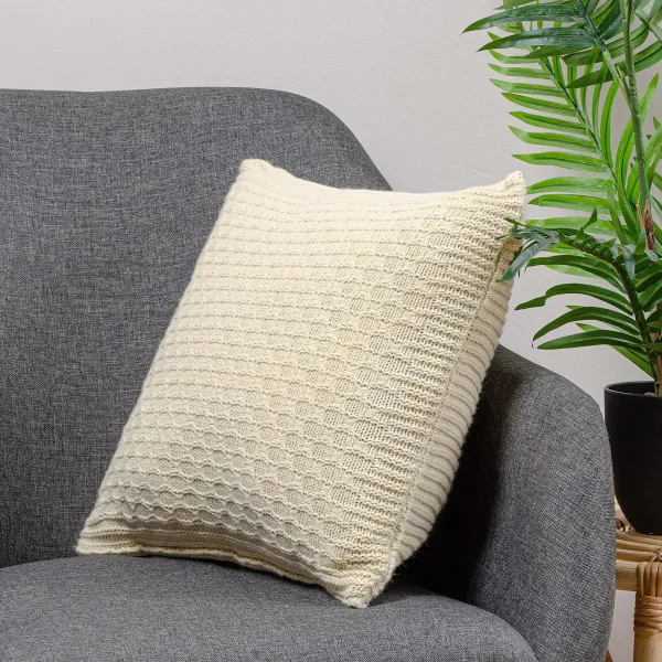 Knitted Wool Blended Pillowcase Tonk Line Ivory 40x40 cm 193264