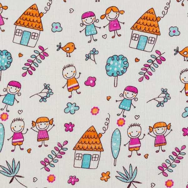 Printed muslin &quot;Girls and boys&quot; orange 150cm (100g/m2) 154228