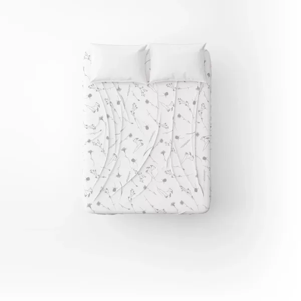Flat Cotton Bed Sheet Home Line Cornflowers Grey on White 150x215 cm 165391