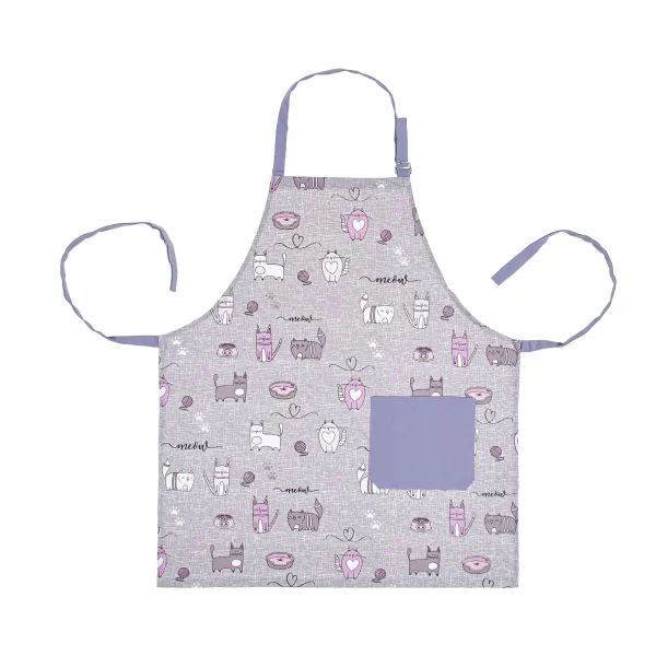 Cotton Canvas Apron with an adjustable tie  Cats in the Kitchen  Lilac 