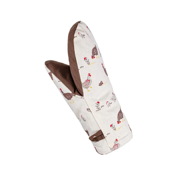 Cotton Canvas Oven Glove Home Line Walking with Chickens Brown 16x28 cm 182676