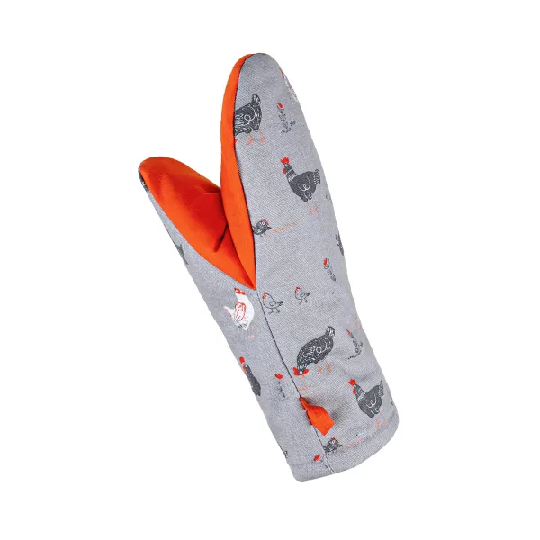 Cotton Canvas Oven Glove Home Line Walking with Chickens Grey, Orange 16x28 cm 183917