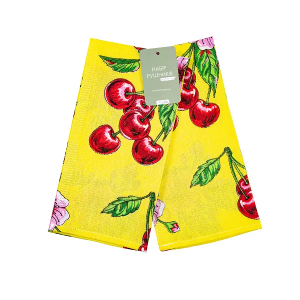 A set of Home Line "Cherries" waffle kitchen towels (yellow) 45x60 cm - 2 pcs. 173470