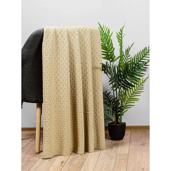 Knitted Wool Blended Throw Plaid Tonk Line Chess Beige 130x180 cm 193241