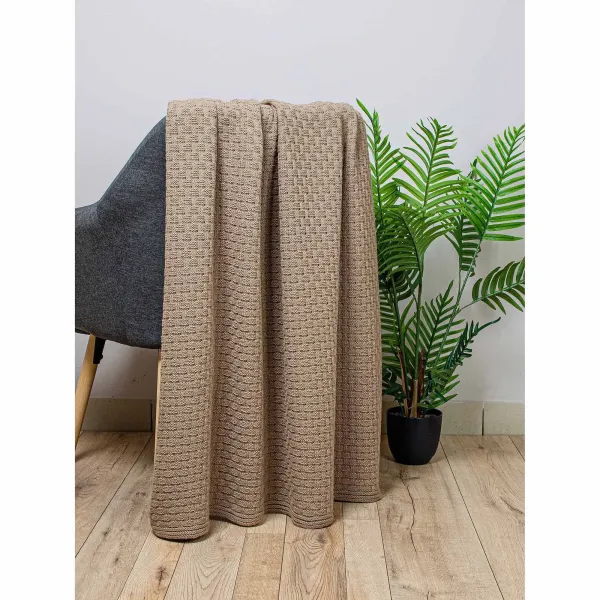 Knitted Wool Blended Throw Plaid Tonk Line Chess Coffee 130x180 cm 193241