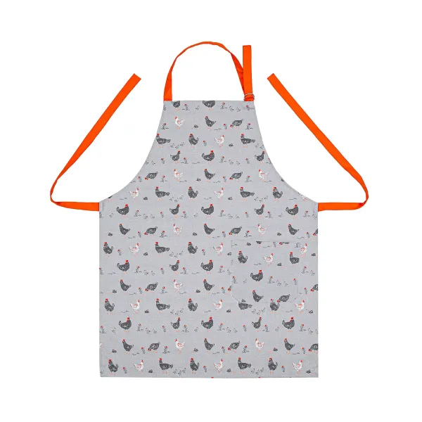 Cotton Canvas Apron with an adjustable tie Walking with Chickens Grey, Orange 183915