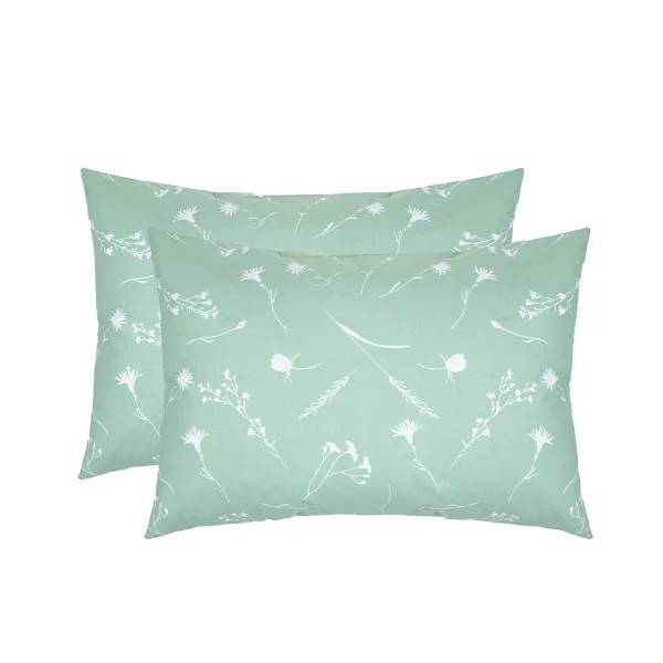Set of 2 Cotton Pillowcases Home Line Cornflowers White on Green 50x70 cm 173536
