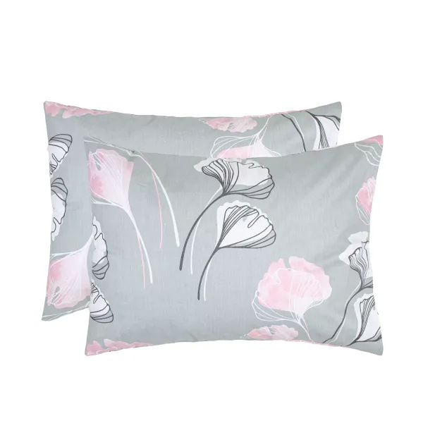 Calico pillowcases (2 pcs.) "Ginkgo Biloba" (gray-pink) 50x70 cm 173303