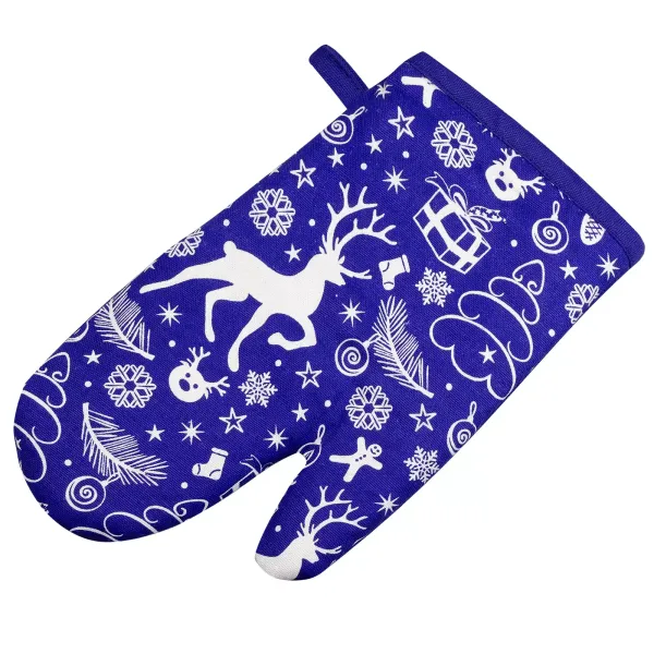 Cotton Canvas Oven Glove New Year Blue 30x19cm 159401