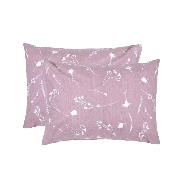 Set of 2 Cotton Pillowcases Home Line Cornflowers Lilac Grey 50x70 cm 173842