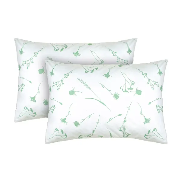 Set of 2 Cotton Pillowcases Home Line Cornflowers Light Green on White 50x70 cm 168657