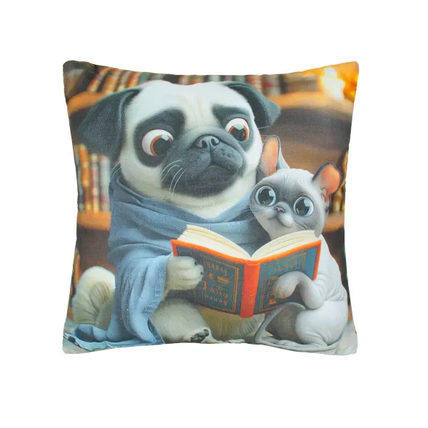 Decorative pillow Home Line Cat and Dog with a Book 45х45 cm 189222