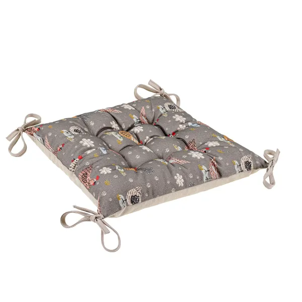 Cotton Canvas Sitting Pillow with Ties Home Line Сhicken News Grey 40x40 cm 186720
