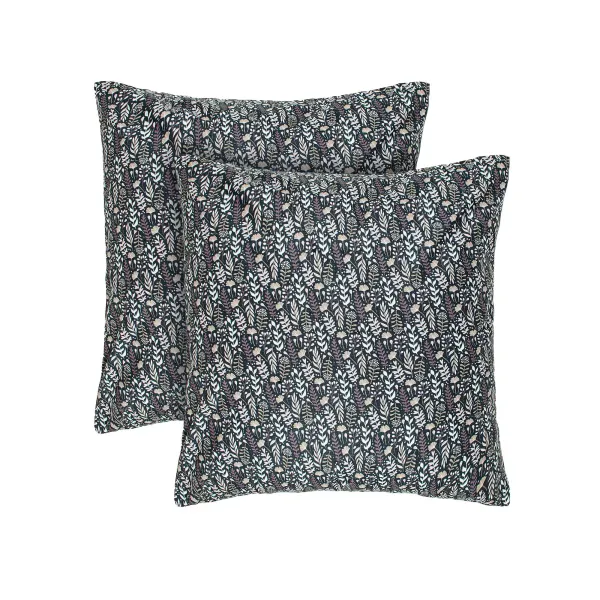 Set of 2 Cotton Pillowcases Home Line Blooming Herbs Graphite 70x70 cm 183289