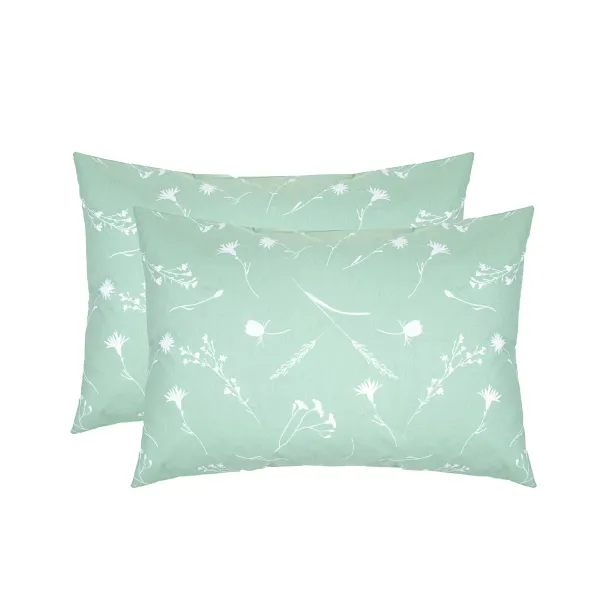 Set of 2 Cotton Pillowcases Home Line Cornflowers White on Green 50x70 cm 168658