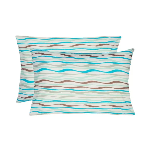 Set of 2 Cotton Pillowcases Home Line Wave Turquoise 50x70 cm 173839