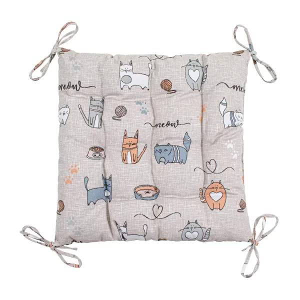 Decorative pillow with ties for a chair Home Line Cat in the kitchen (beige) 40x40 cm 175284