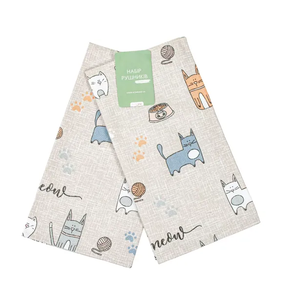 A set of half panama towels "Cat in the kitchen" 40x60 cm - 2 pcs. (beige) 175289