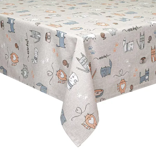 Cotton Canvas Tablecloth Home Line Cats in the Kitchen Beige 120x150 cm 175269