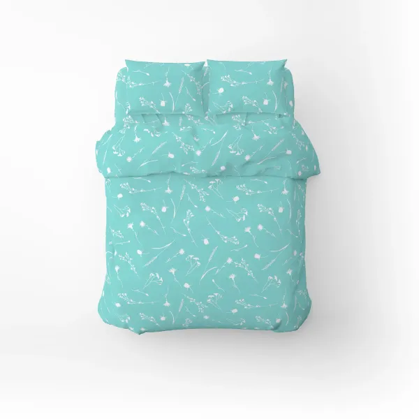 Single Cotton Bedding Set Home Line Cornflowers Turquoise 181396