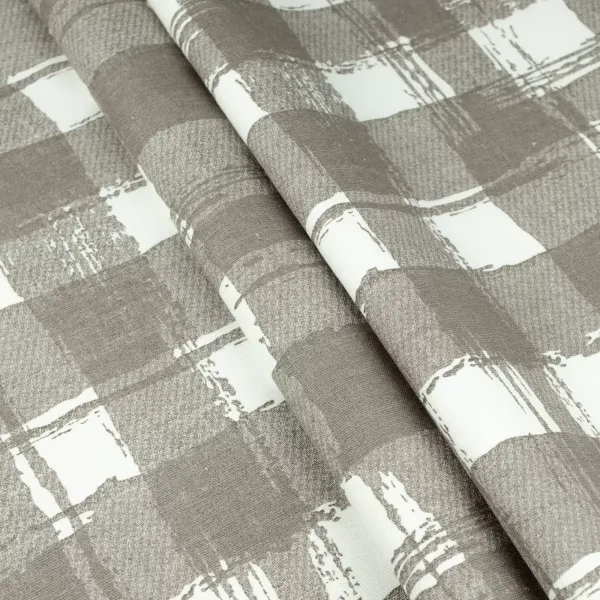 Cotton Canvas Print Checkered Gray Brown width 145 cm (205g/m2) 157681