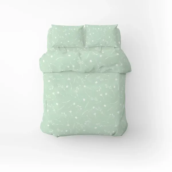 Single Cotton Bedding Set Home Line Cornflowers White on Green 173305