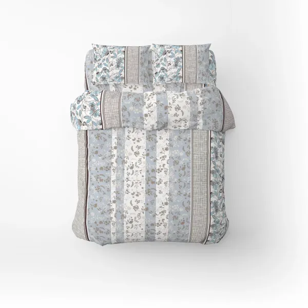 Single Cotton Bedding Set Home Line Cozy Blue Beige 173517