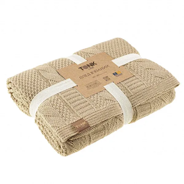 Knitted Wool Blended Throw Plaid Tonk Line Braids Beige 140x180 cm 192982