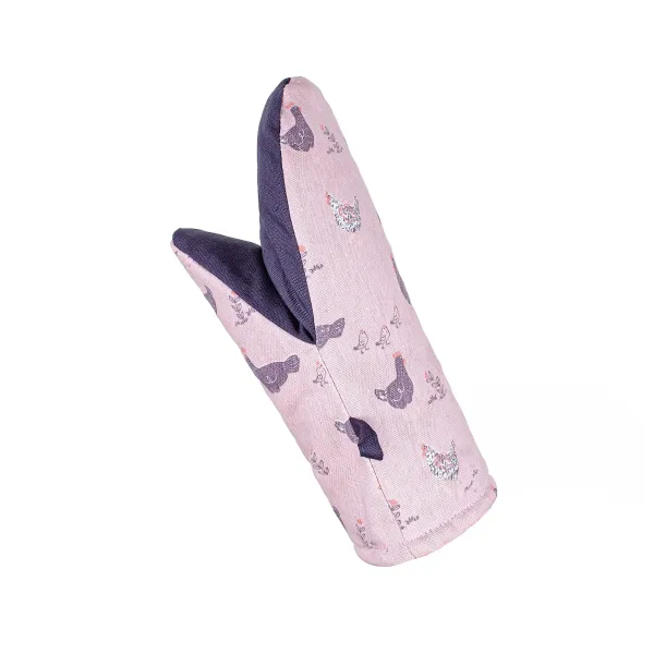 Cotton Canvas Oven Glove Home Line Walking with Chickens Pink, Aubergine 16x28 cm 183699