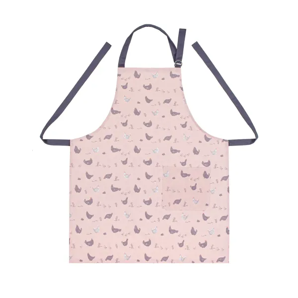 Cotton Canvas Apron with an adjustable tie Walking with Chickens Pink, Aubergine 183700