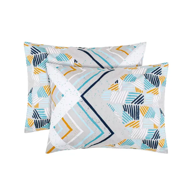 Set of 2 Cotton Pillowcases Home Line Enchantment Beige Turquoise 50x70 cm 178728