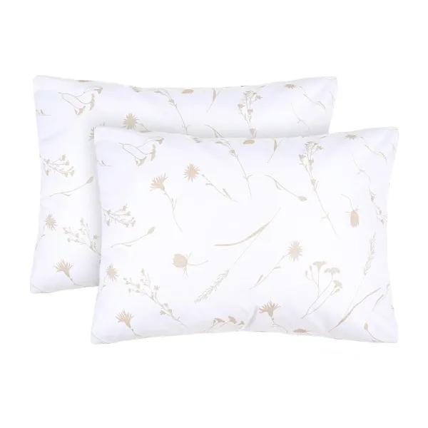 Set of 2 Cotton Pillowcases Home Line Cornflowers Beige White 50x70 191516