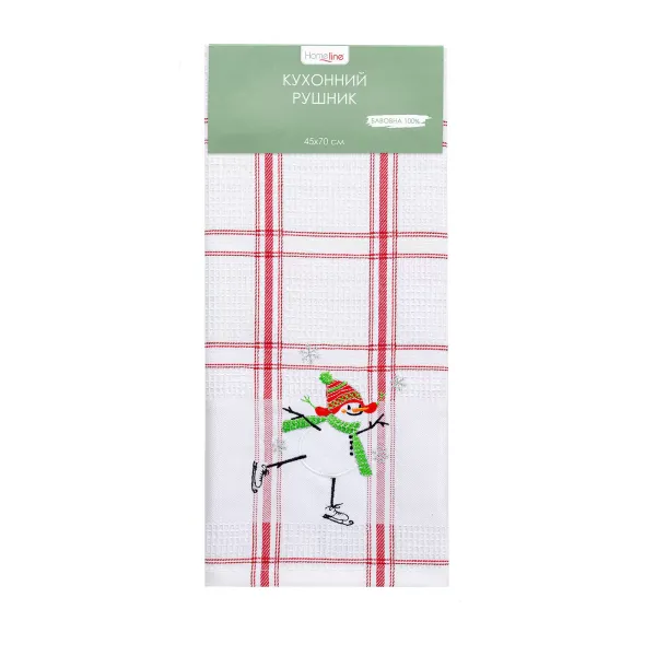 Home Line waffle towel (red stripe, with snowman embroidery) 45x70 cm 180061