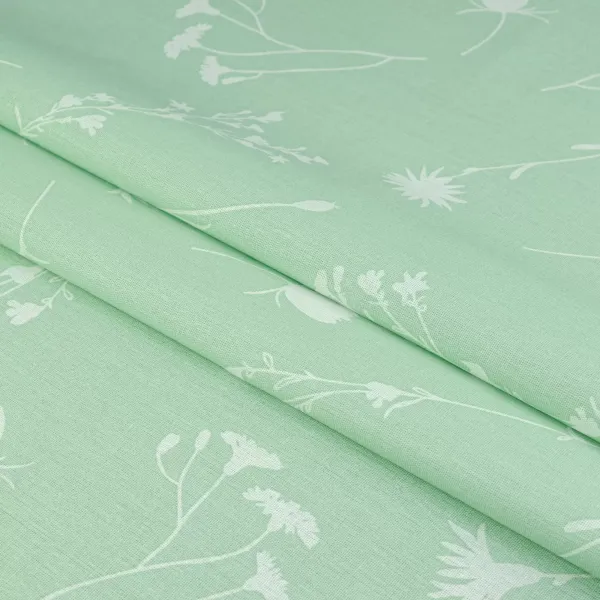 Cotton fabric "Cornflowers" white on green 150cm (120g/m2) 155824