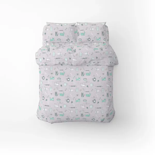Single Cotton Bedding Set Home Line Cat's Joy Turquoise 179197