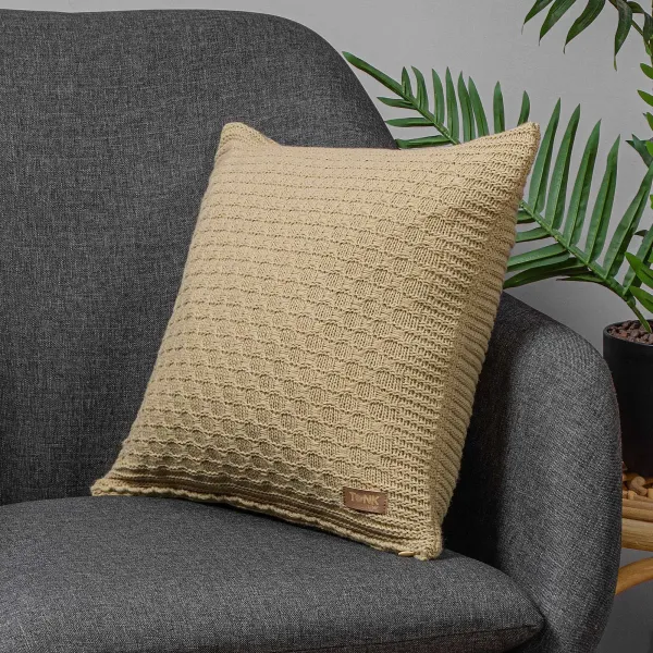 Knitted Wool Blended  Pillowcase Tonk Line Braids Coffee  40x40 cm 193270