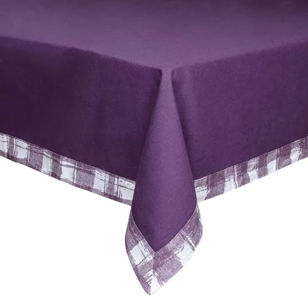 Cotton Canvas Tablecloth Home Line  Purple with a Checkered Frame 140x180 cm 161220