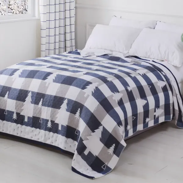 Pure Cotton Woven Blanket Home Line Christmas Tree Blue 150x200cm 137647