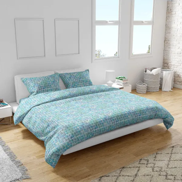 Single Cotton Bedding Set Home Line Hatched Circles Blue 187469
