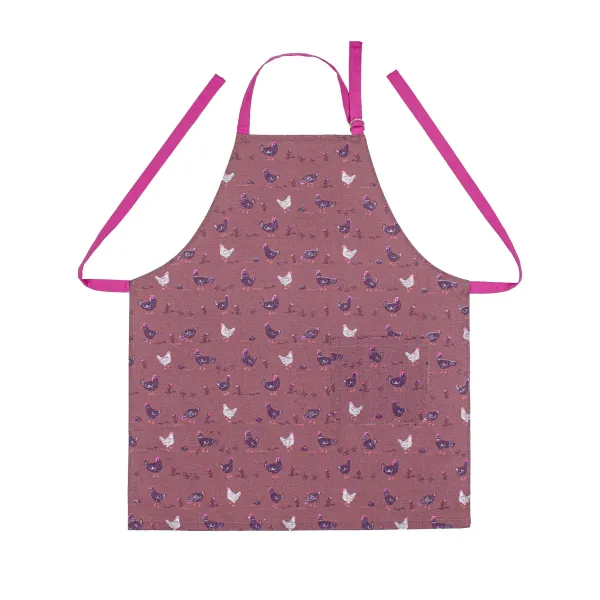 Cotton Canvas Apron with an adjustable tie Walking with Chickens Burgundy Fuchsia 182680