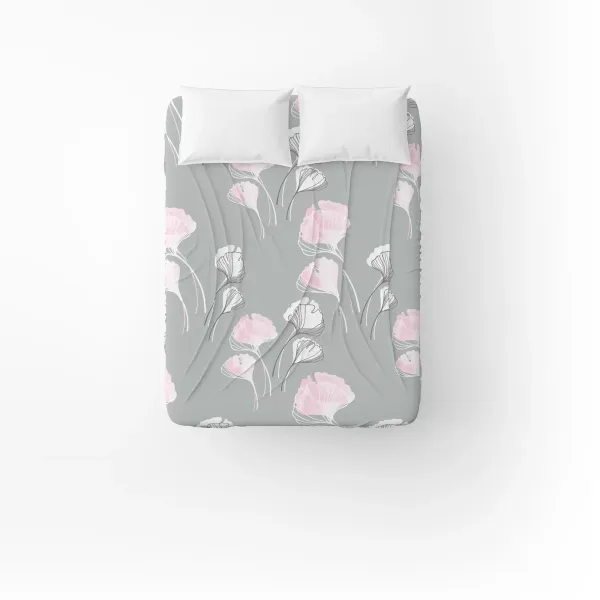 Flat Cotton Bed Sheet Home Line Ginkgo Biloba 145x215 cm Grey Pink 166534
