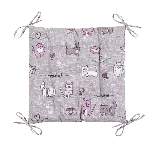 Decorative pillow with ties for a chair Home Line Cat in the kitchen (gray-lilac) 40x40 cm 175286