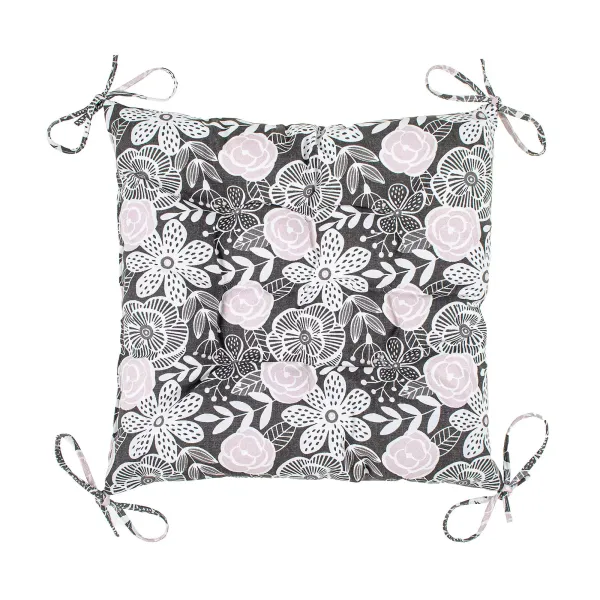 Sitting Pillow with Ties Home Line Flowers Graphite Freesia 40x40cm 180139