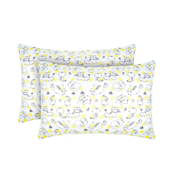 Set of 2 Cotton Pillowcases Home Line Cats Grey Yellow White 40x60 cm 185660