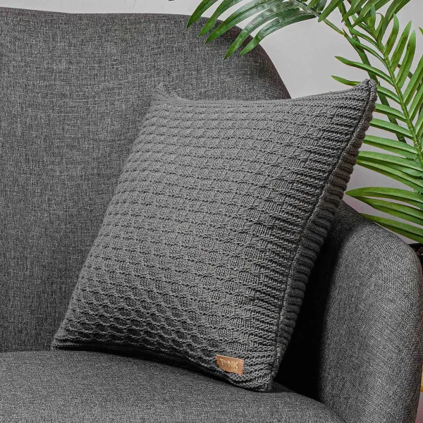 Knitted Wool Blended  Pillowcase Tonk Line Braids Grey  40x40 cm 193268