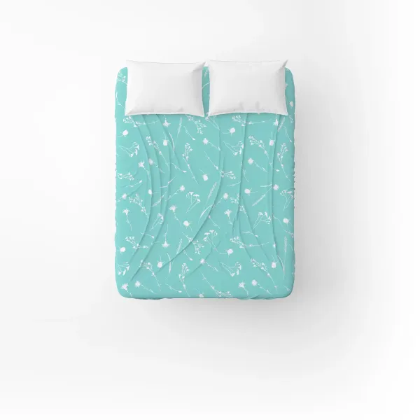 Flat Cotton Bed Sheet Home Line Cornflowers Turquoise 150x215 cm  181411