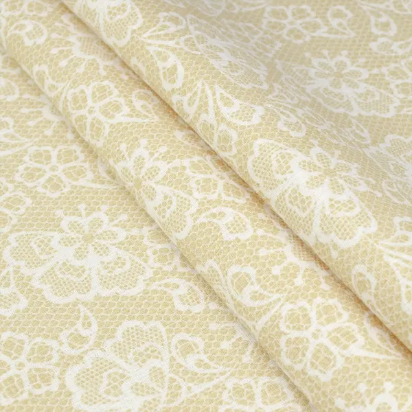 Cotton Waffle Pique Print Lace Beige width 150cm (210g/m2) 165862