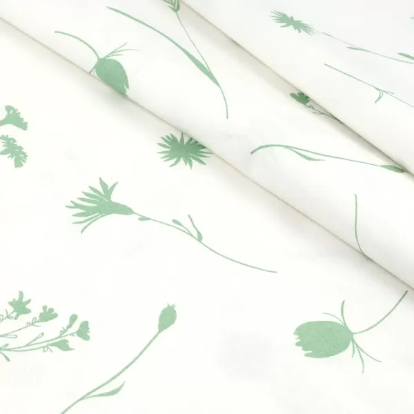 Cotton Calico Print  Cornflowers Light Green on White width 150cm (140g/m2) 155826